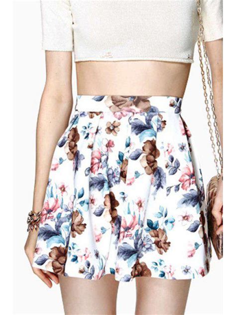 2018 Floral Print High Waisted A Line Skirt In Colormix S Zaful