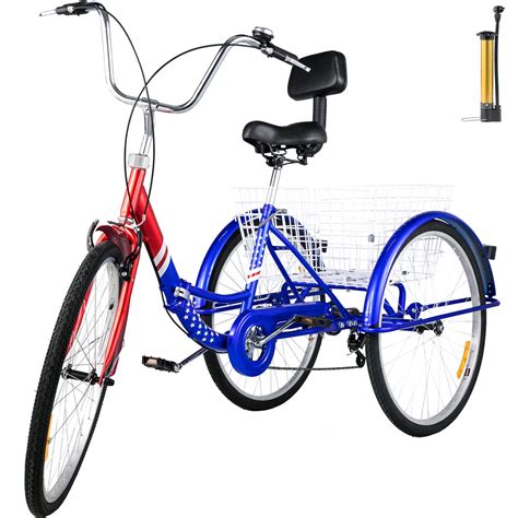 Vevor Foldable Tricycle 24 Wheels7 Speed Trike3 Wheels Colorful Bike