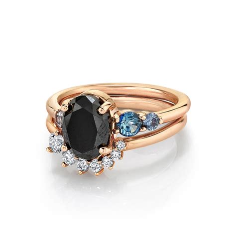 Black Diamond Oval Engagement Ring And Brilliant Nova Band Marrow Fine