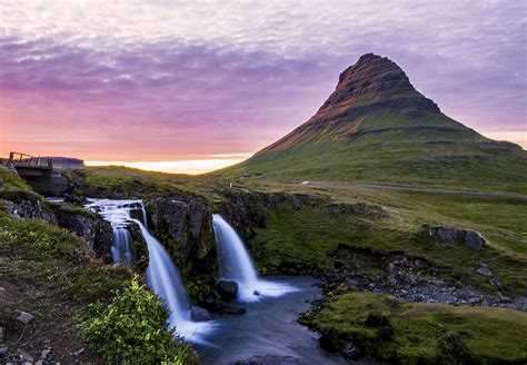 Kirkjufell Mountain At Sunset Time In Summer Iceland Hd Wallpaper