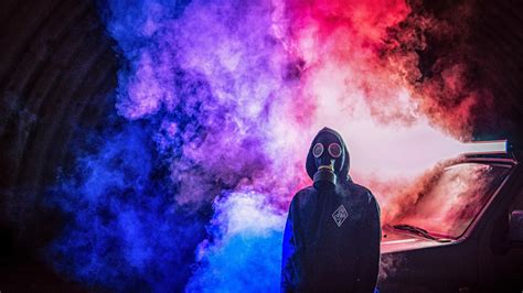 Wallpaper Gas Mask Man Smoke Colorful Hd Widescreen High