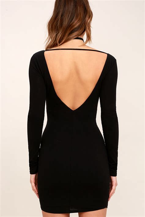 Sexy Black Dress Bodycon Dress Long Sleeve Dress Backless Dress