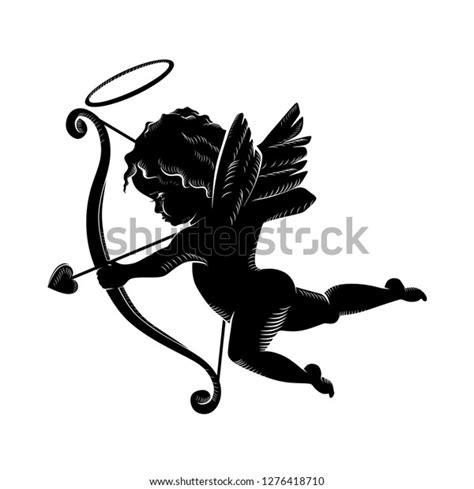 Silhouette Angel Cupid Cherub Bow Arrows Stock Vector Royalty Free