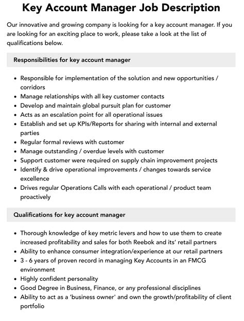 Key Account Manager Job Description Velvet Jobs