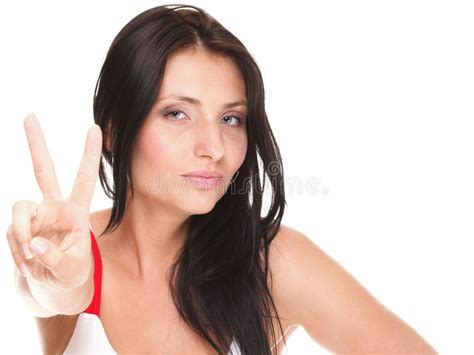 Brunette Girl Shows Peace Hand Sign Isolated Stock Image Image Of Beauty Beautiful 38647557
