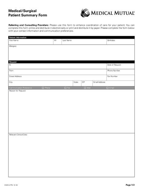 Fillable Online Medicalsurgical Patient Summary Form Fax Email Print