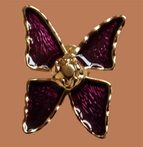 Butterfly Brooch Gold Tone Metal Purple Enamel Kaleidoscope Effect