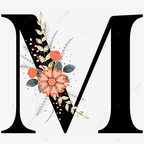 Alfabeto Floral Letra M Tipografía Con Adornos De Flores Y Hojas