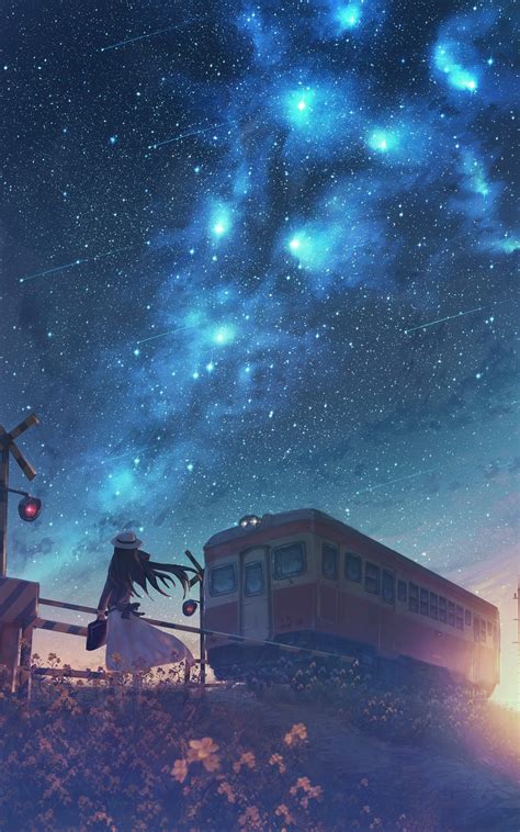 Wallpaper Anime Girls Original Characters Starry Night Railway