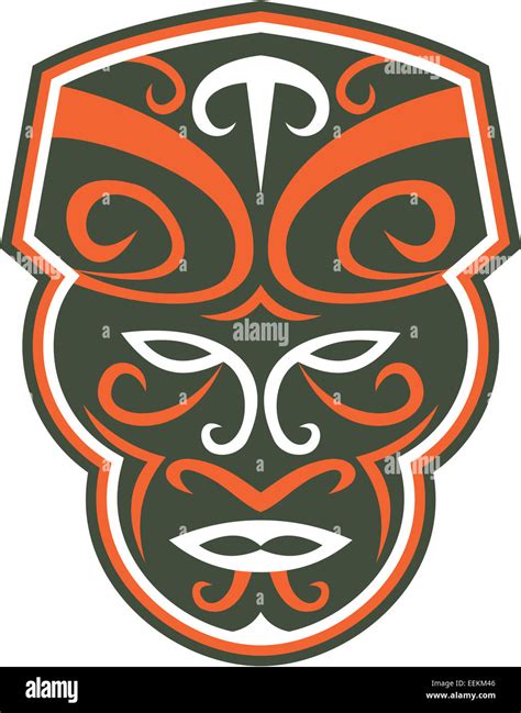 Illustration Of A Traditional Maori Mask Face Facing Front On Isolated