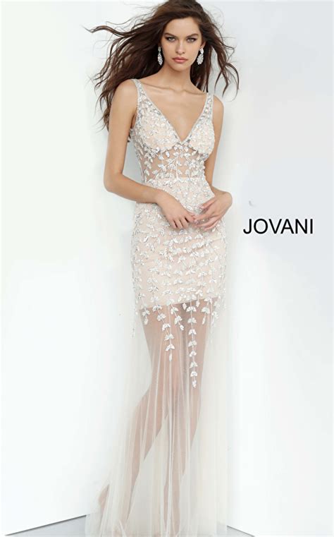 Jovani Off White Sheer Beaded Illusion Prom Dress