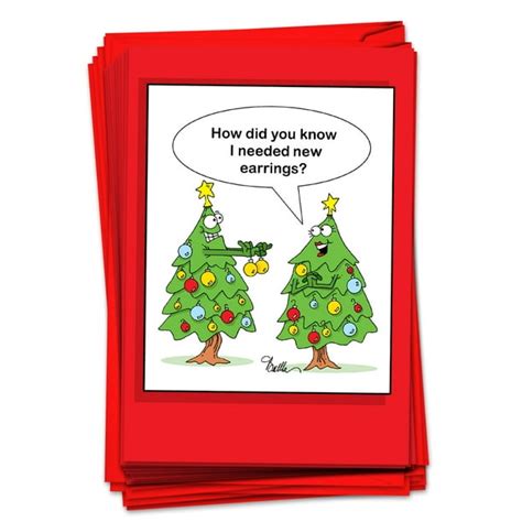 12 Christmas Greeting Cards Boxed Funny Xmas Tree Humor Bulk Holiday