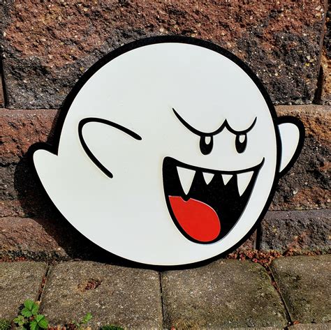 Large Glow In The Dark Boo Ghost Super Mario Bros Wood Sign Etsy