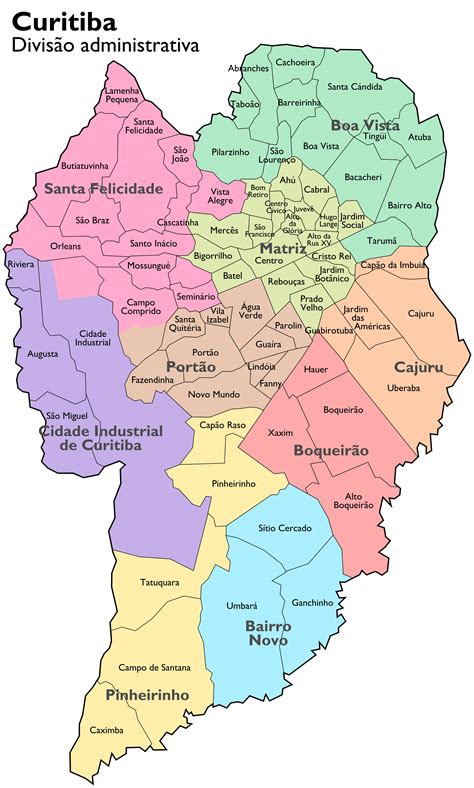Mapa De Curitiba Con Sus Barrios Y Administraciones Regionales Tamaño