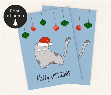 Downloadable Christmas Cat Card Merry Christmas Cat Card Etsy Uk
