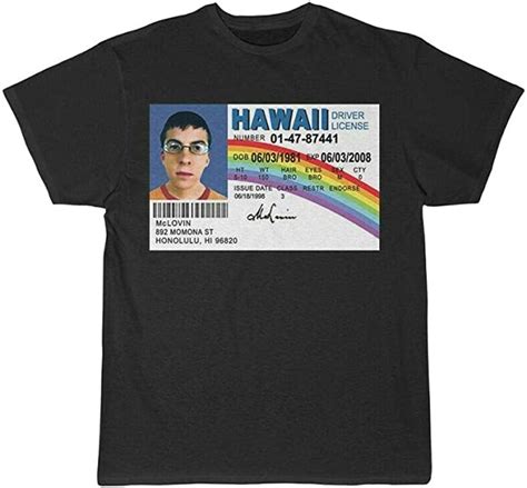 Xiayu Mclovin Hawaii Drivers License Short Sleeve Tee Uk