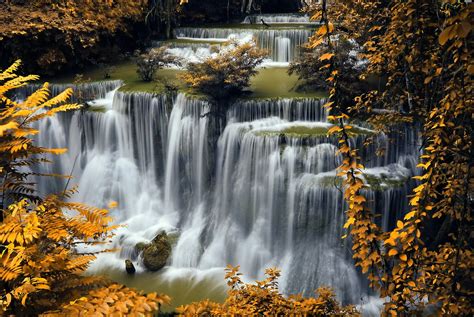 River Autumn Waterfall Beautiful Views Wallpapers 7000x4686