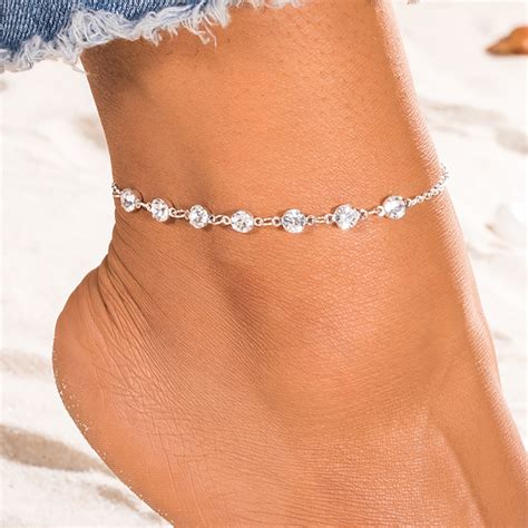 En Fashion Crystal Anklets For Women Gold Silver Color Boho Anklet Strap Bracelet On The Leg