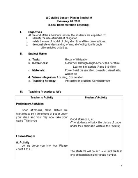Sample Detailed Lesson Plan In English
