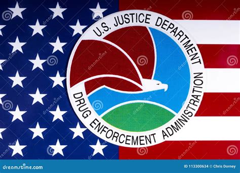 Drug Enforcement Administration Seal And Us Flag Editorial Stock Image