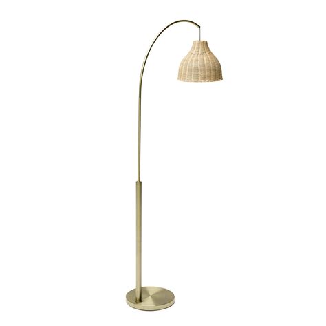 Brass Floor Lamp With Rattan Shade