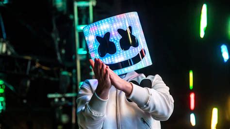 Marshmello With Colorful Lights Helmet Standing In Black Background Hd