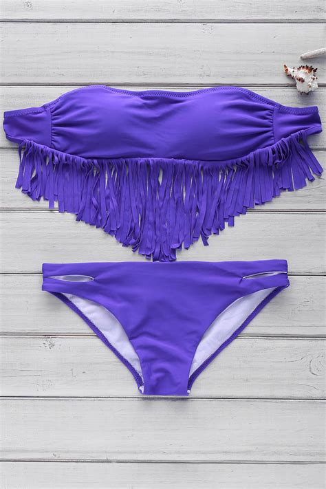 69 OFF Fashionable Strapless Tassel Bikini Set For Women Rosegal