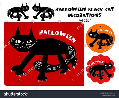 Vintage Spooky Black Cats Halloween Vector Stock Vector Royalty Free