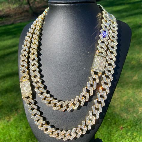 Iced Cuban Link Chain Necklace Gold 15mm Cuban Link Choker Etsy