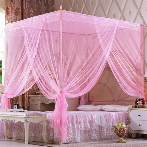 Limei 4 Corners Post Pink Canopy Bed Curtain For Girls And Adults Cute