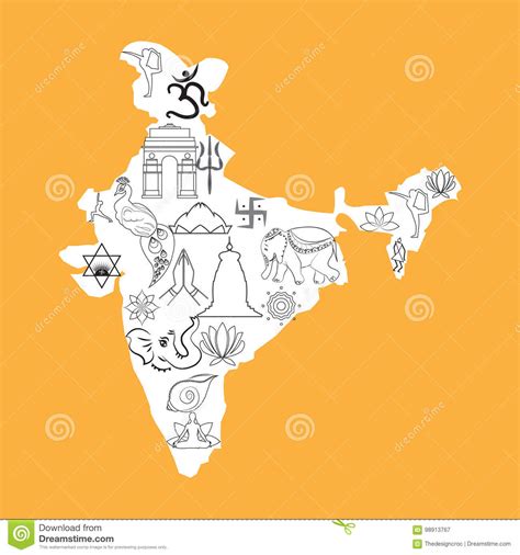 India Cultural Symbols On A Poster And Postcard Vector Illustration