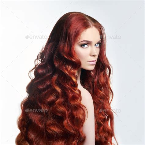 Sexy Nude Beautiful Redhead Girl With Long Hair Perfect Woman Portrait On Light Background