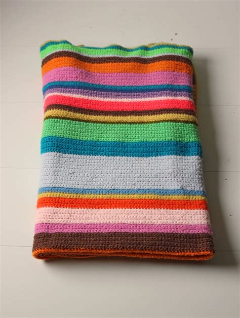 Striped Rainbow Crochet Afghan Woven Granny Blanket Colorful Etsy