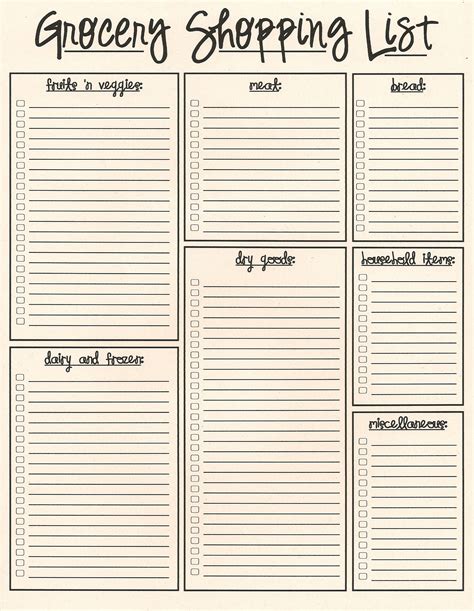 Grocery List Template Shopping List Template Printable Grocery List
