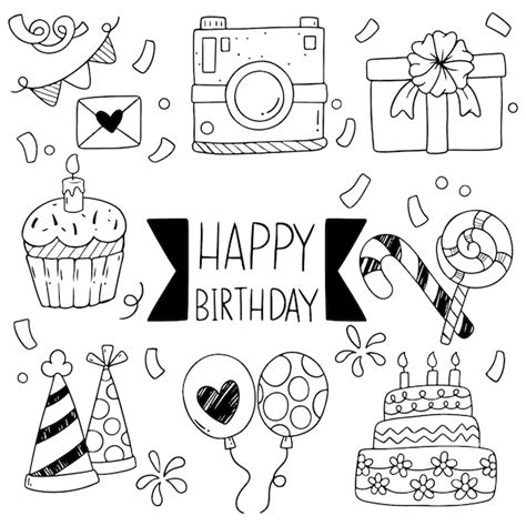Premium Vector Hand Drawn Party Doodle Happy Birthday Ornaments Background Pattern