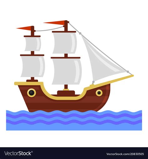 Cartoon Ship With White Sails Flat Style Vector Image