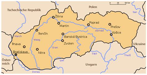 Januar 1993 durch teilung aus der tschechoslowakei. Karten von der Slowakei mit Straßenkarte