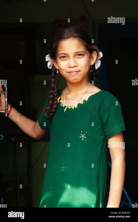 Smiling Happy Indian Village Teenage Girl Andhra Pradesh India Stock