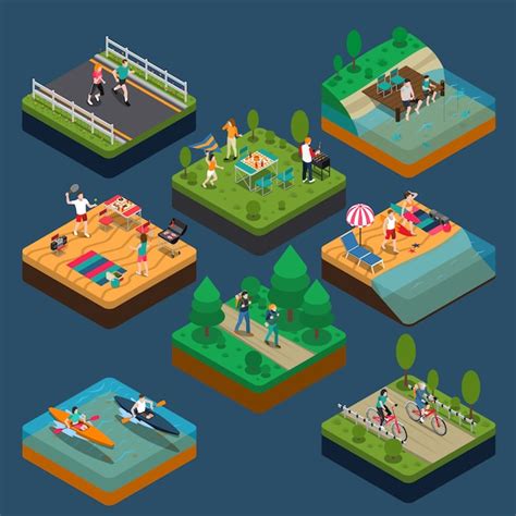 Free Vector Isometric Activity People Composition