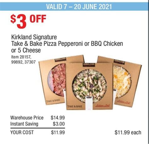 Kirkland Signature Take Bake Pizza Pepperoni Or BBQ Chicken Or 5