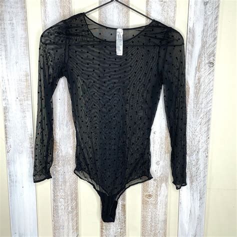 Spanx Sheer Fashion Flocked Black Dot Bodysuit Womens Gem