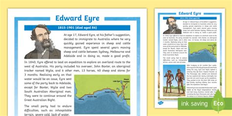 Australian Early Inland Explorers Edward Eyre Fact Sheet