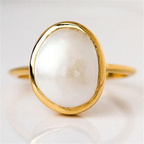 Simple Semi Precious Pearl Ring Pearl Ring Engagement Ring White