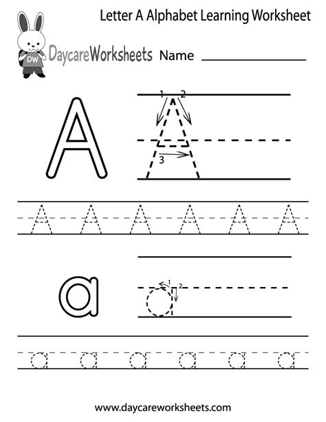 Free Letter A Alphabet Learning Worksheet For Preschool