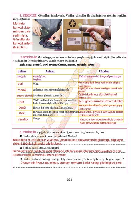 5 Sınıf Anıttepe Yayıncılık Türkçe Ders Kitabı Cevapları Sayfa 220 221