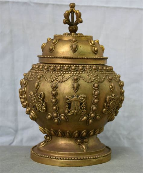 9 Tibet Tibetan Buddhism Brass Lucky 8 Auspicious Symbol Pot Jar Crock