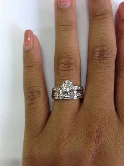 Rings on Hand - Bridal Set BR163W (Engagement Ring and Ladies Wedding