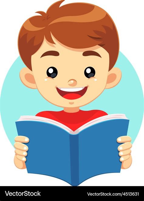 Young Boy Cartoon Reading Book Royalty Free Vector Im