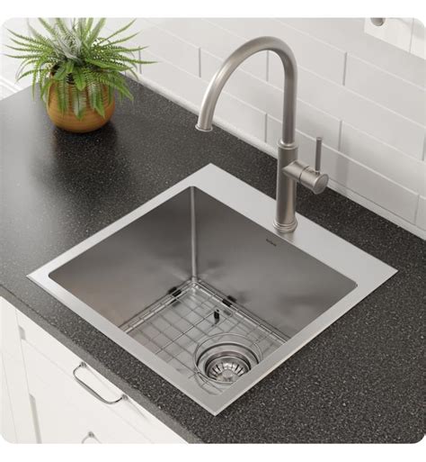 Kraus 18 Single Bowl Drop In Stainless Steel Square Kitchen Sink