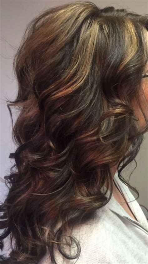 Dark Brown With Carmel Highlights Long Hair With Bangs